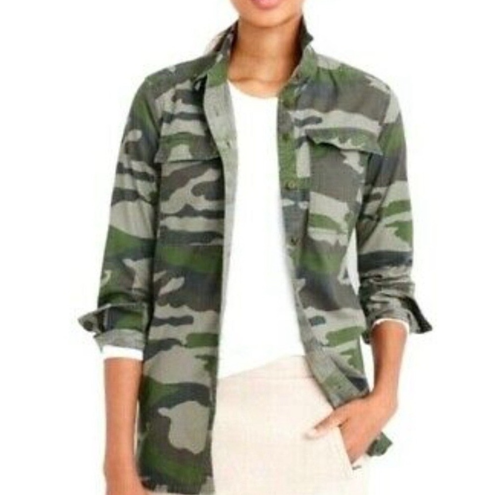 J.Crew Green Military Camo Shirt Women's Size 4